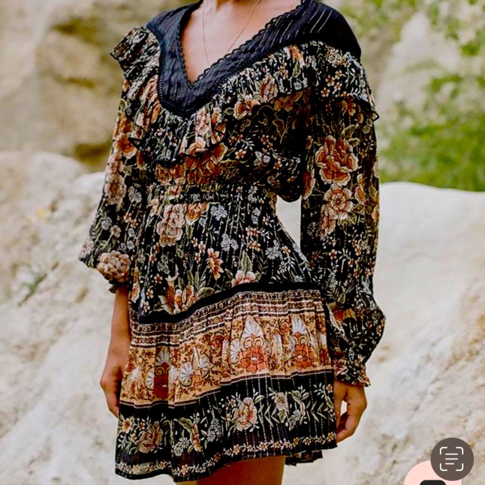 SPELL & THE GYPSY COLLECTIVE MYSTIC BELLS MINI DRESS IN NIGHTFALL SIZE SMALL